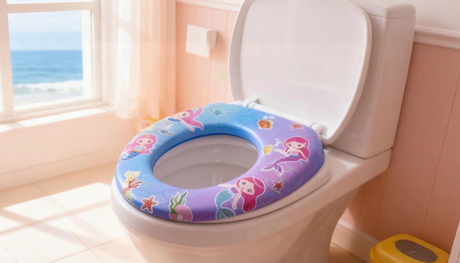 Mermaid print kids toilet training seat on toilet